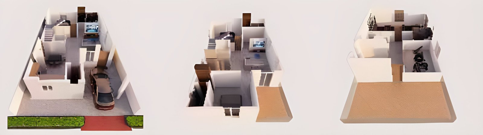 East-facing villa isometric views of the ground, first and second floors