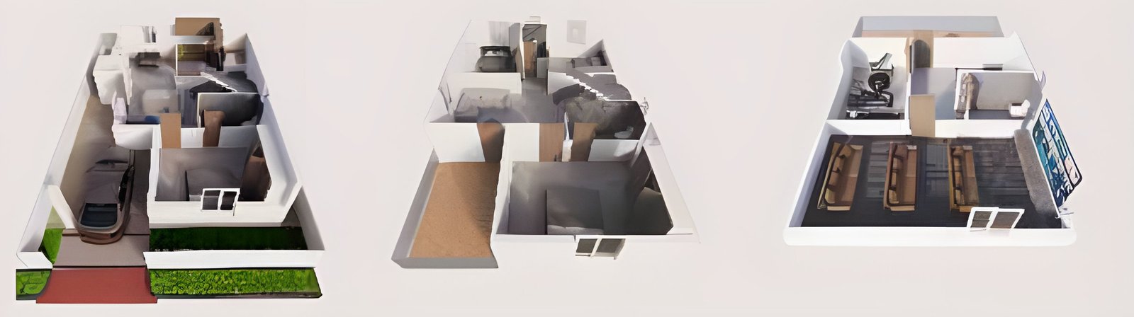 West-facing villa isometric views of the ground, first and second floors